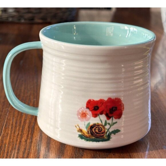 Anthropologie Nathalie Lete Monogram Letter H Coffee Mug Blue Ceramic Floral‎ - Picture 2 of 4